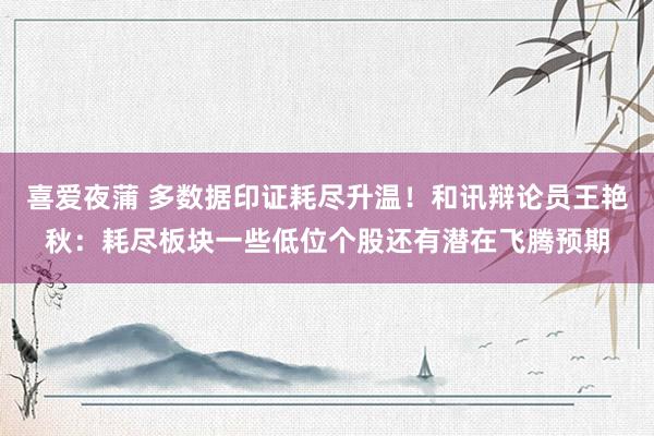 喜爱夜蒲 多数据印证耗尽升温！和讯辩论员王艳秋：耗尽板块一些低位个股还有潜在飞腾预期