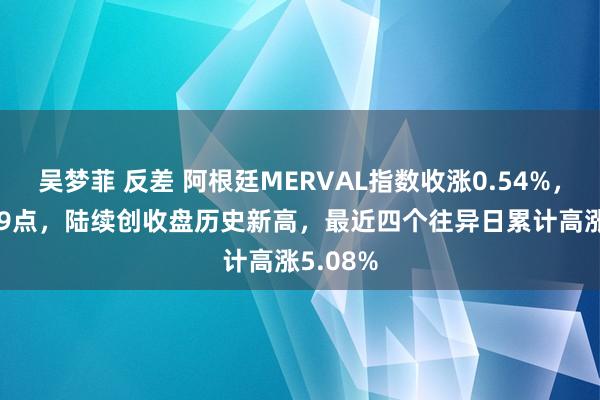 吴梦菲 反差 阿根廷MERVAL指数收涨0.54%，报192.9点，陆续创收盘历史新高，最近四个往异日累计高涨5.08%